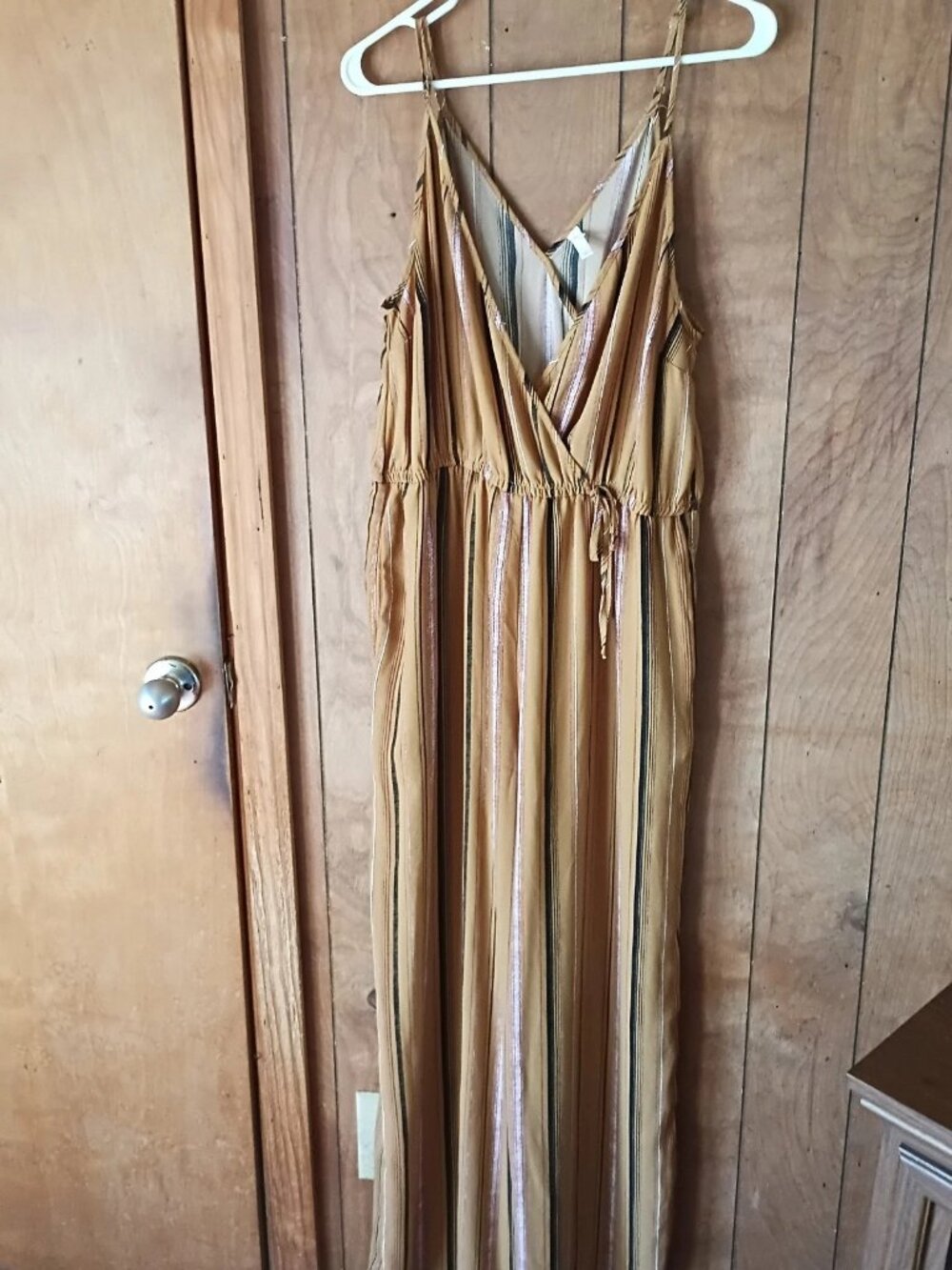 Women's Striped V-Neck Sleeveless Jumpsuit - Mustard